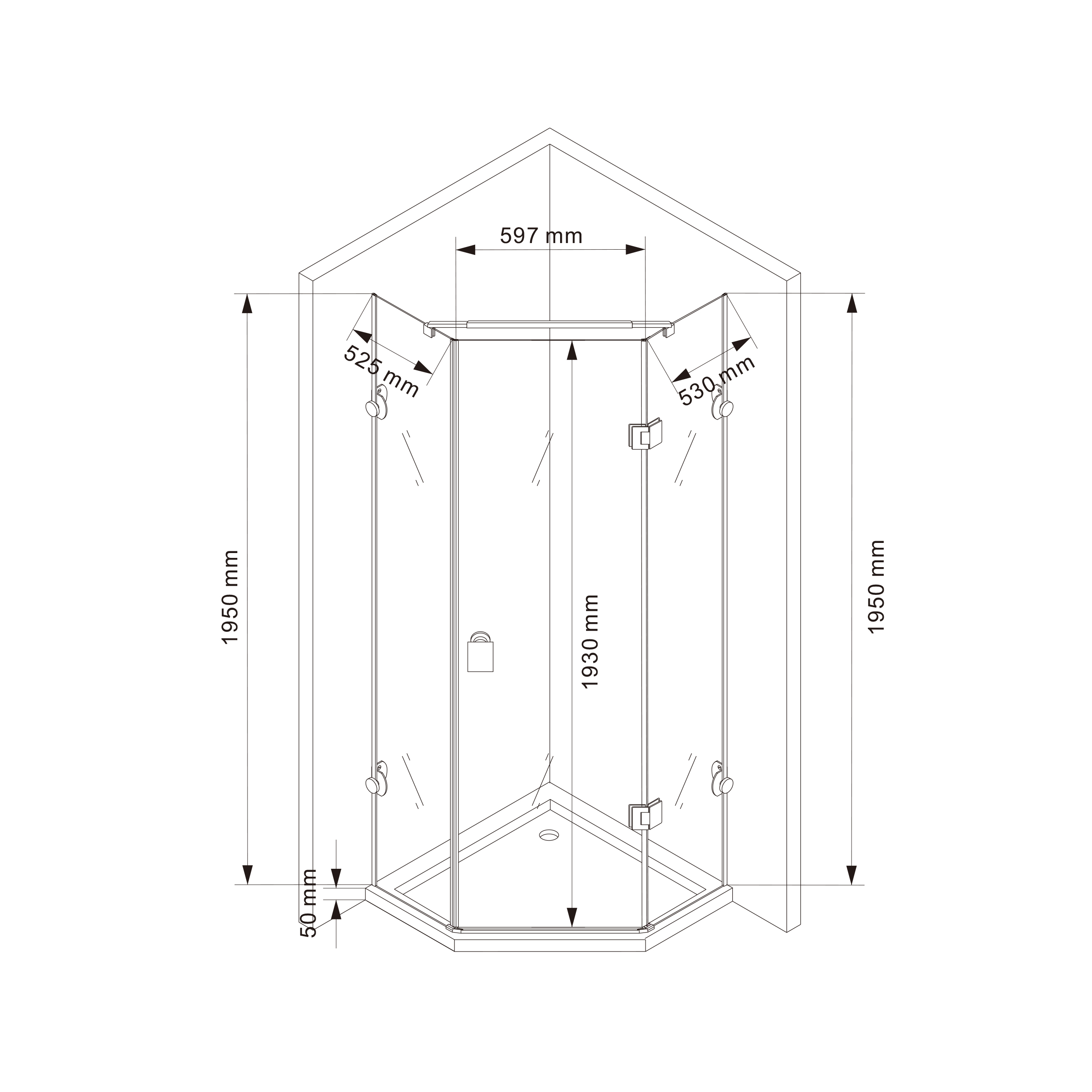 Pentagonal Shower Enclosure EX415 - Drawing