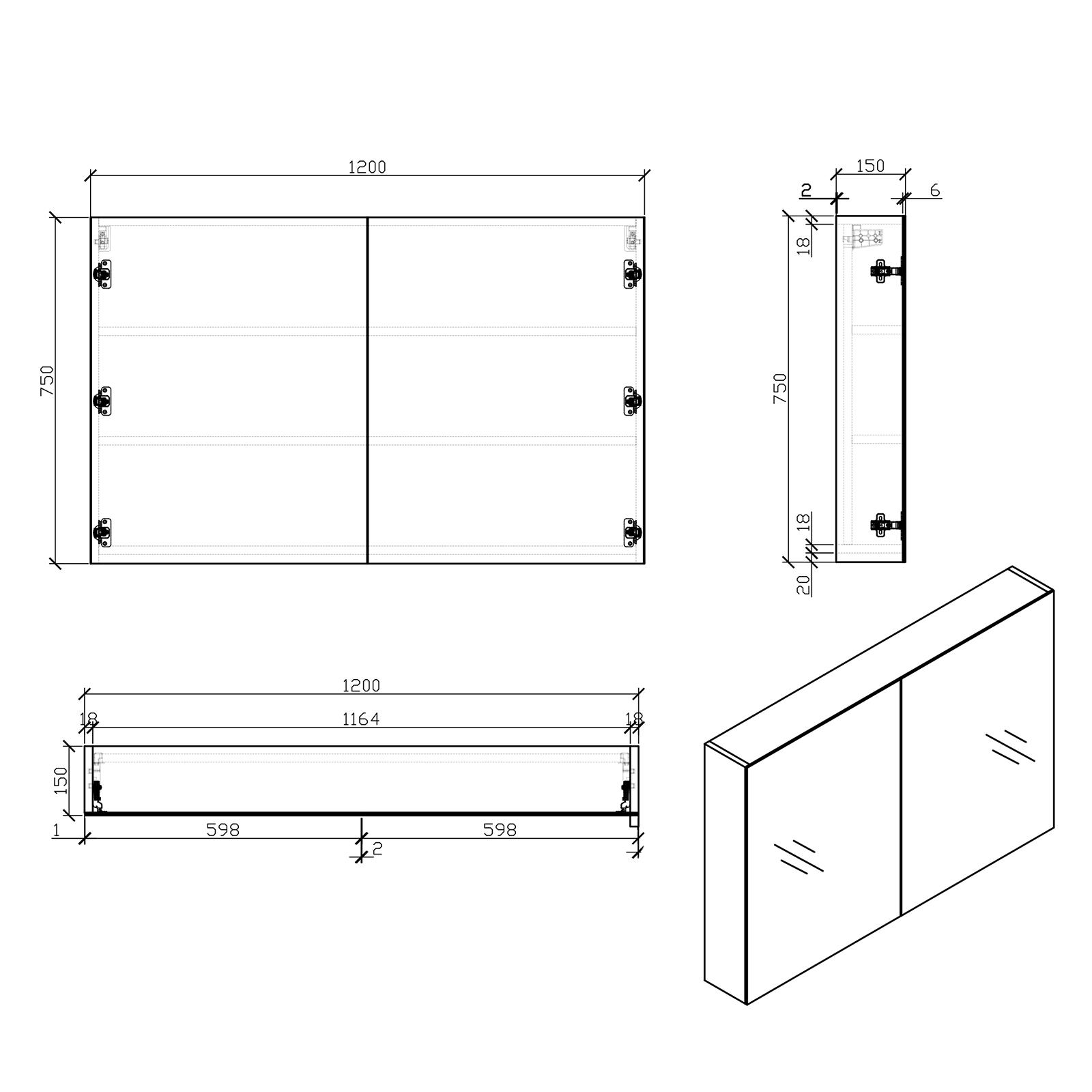 EDGE 1200 mirror cabinet - Drawing