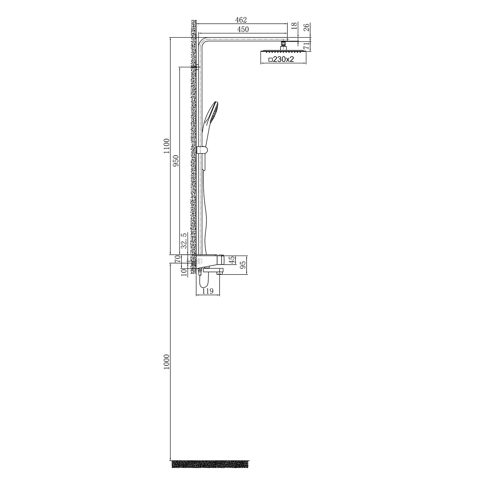 Thermostatisch douchesysteem met glazen plankje NT7305 Optie