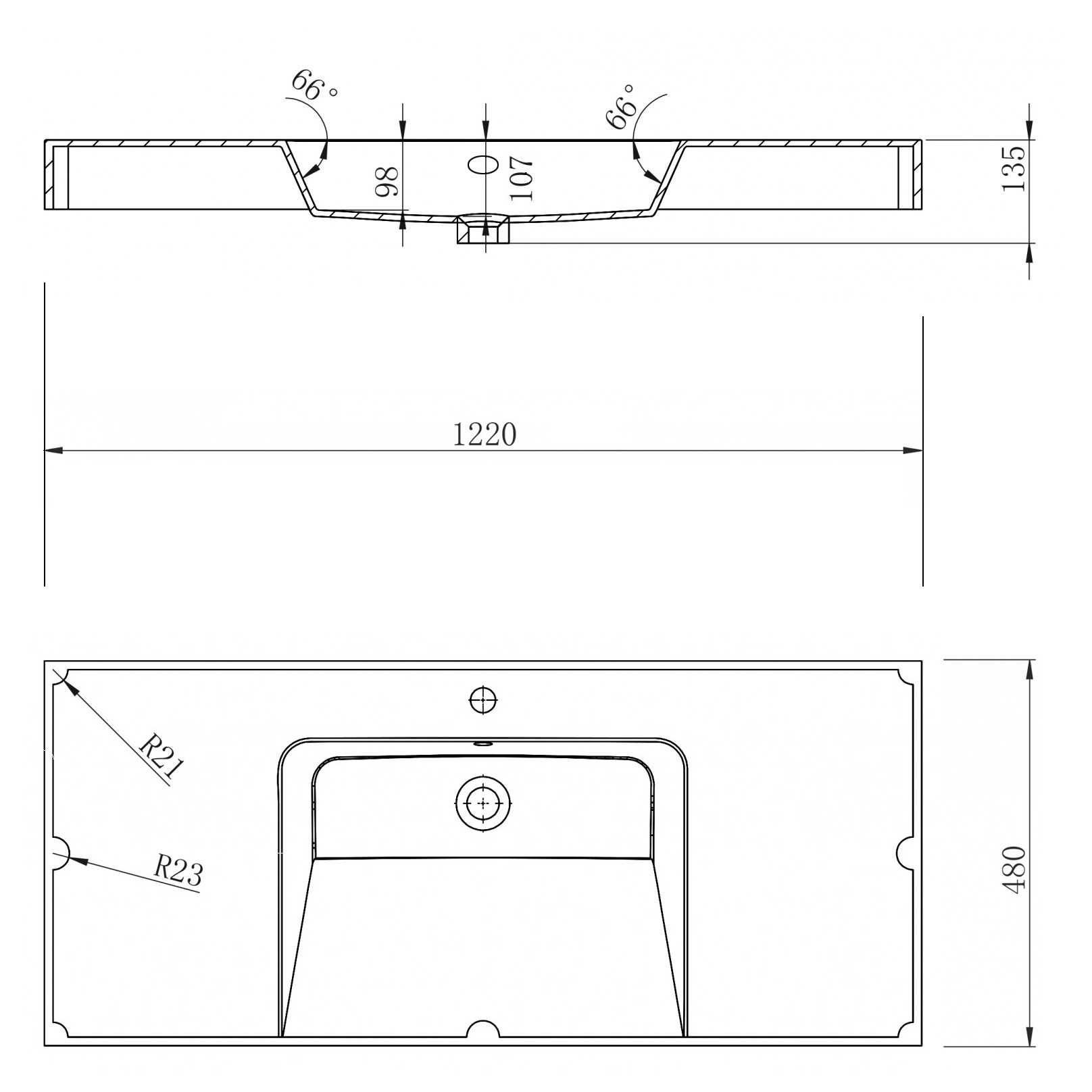 Wall hung basin / wall mounted basin cast marble BS6036 white 122